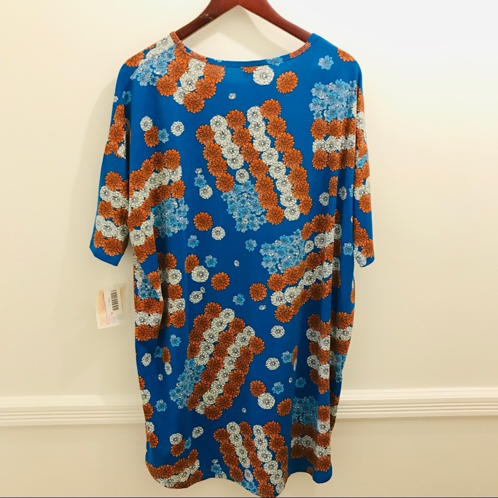 NWT Lularoe Irma Tunic Large American Flag blue white flowers floral - Picture 2 of 8